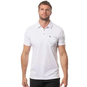 Travis Mathew Men's XXL It's a Rental Gold Polo White Floral Chest Pocket 1MW138